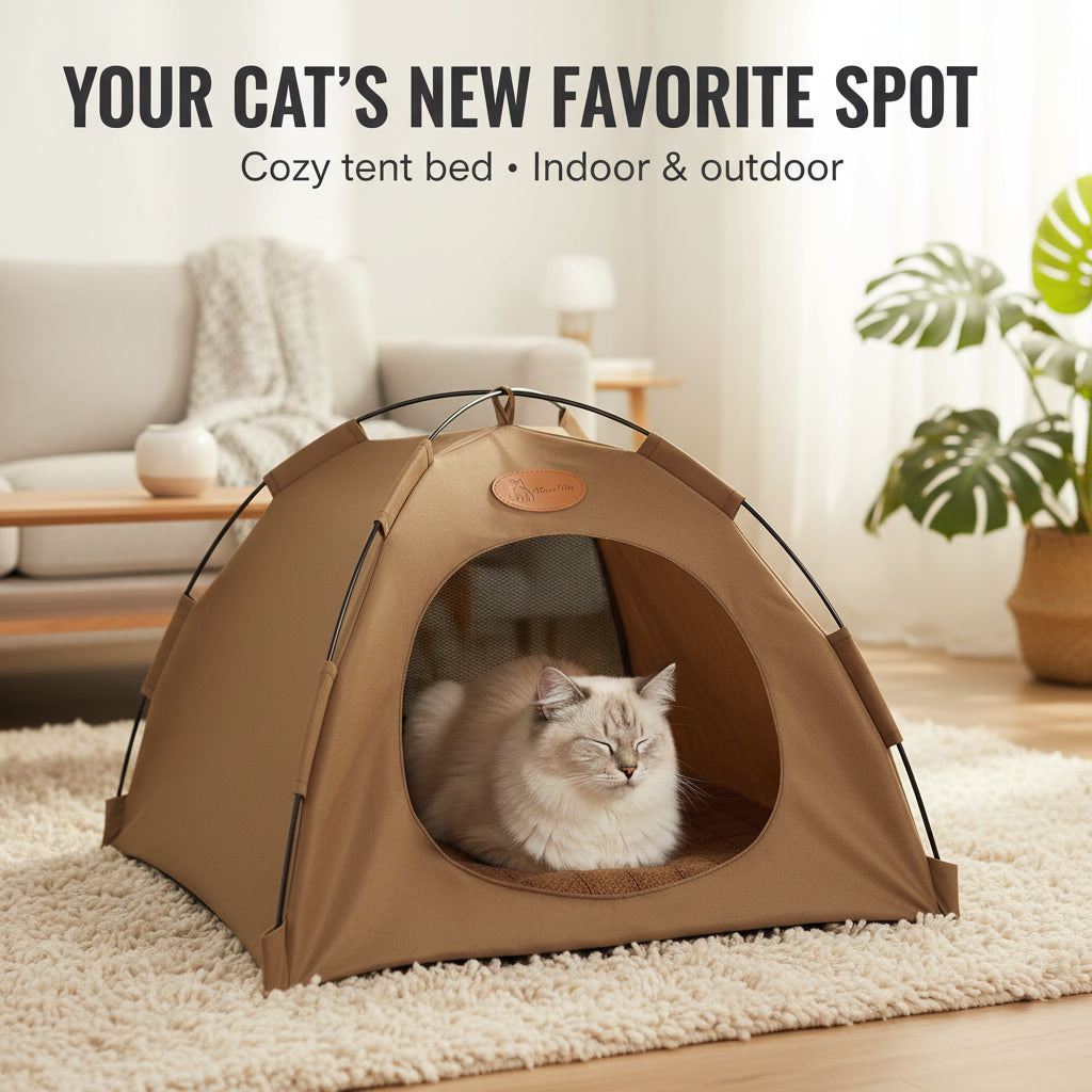 Cozy Cat Camping Tent — Indoor & Outdoor Hideaway Bed with Soft Cushion