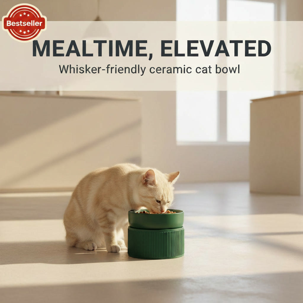 Whisker-Friendly Ceramic Cat Bowl — Non-Slip, Shallow Design for Comfy Meals