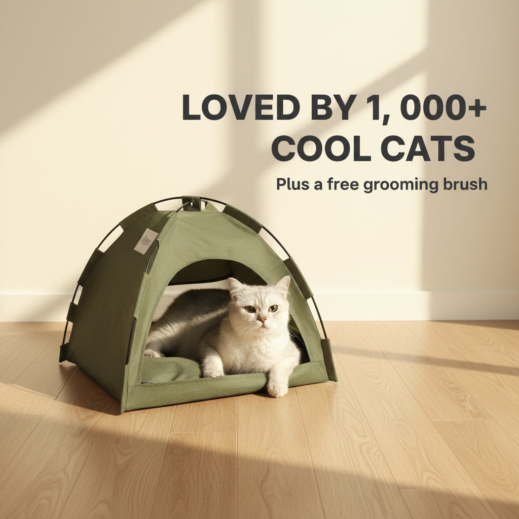 Cool Cat Camping Tent — Breathable Bed with Cooling Mat + Free Grooming Brush