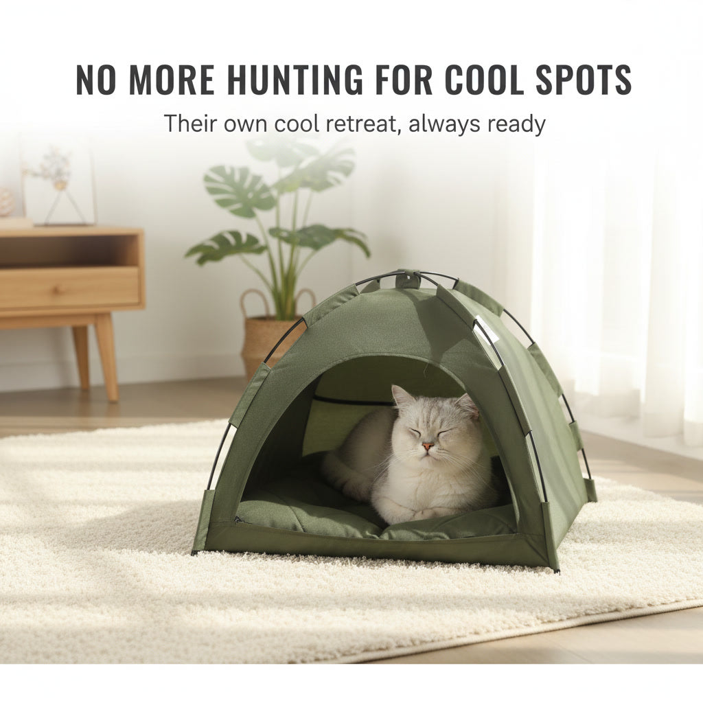 Cool Cat Camping Tent — Breathable Bed with Cooling Mat + Free Grooming Brush
