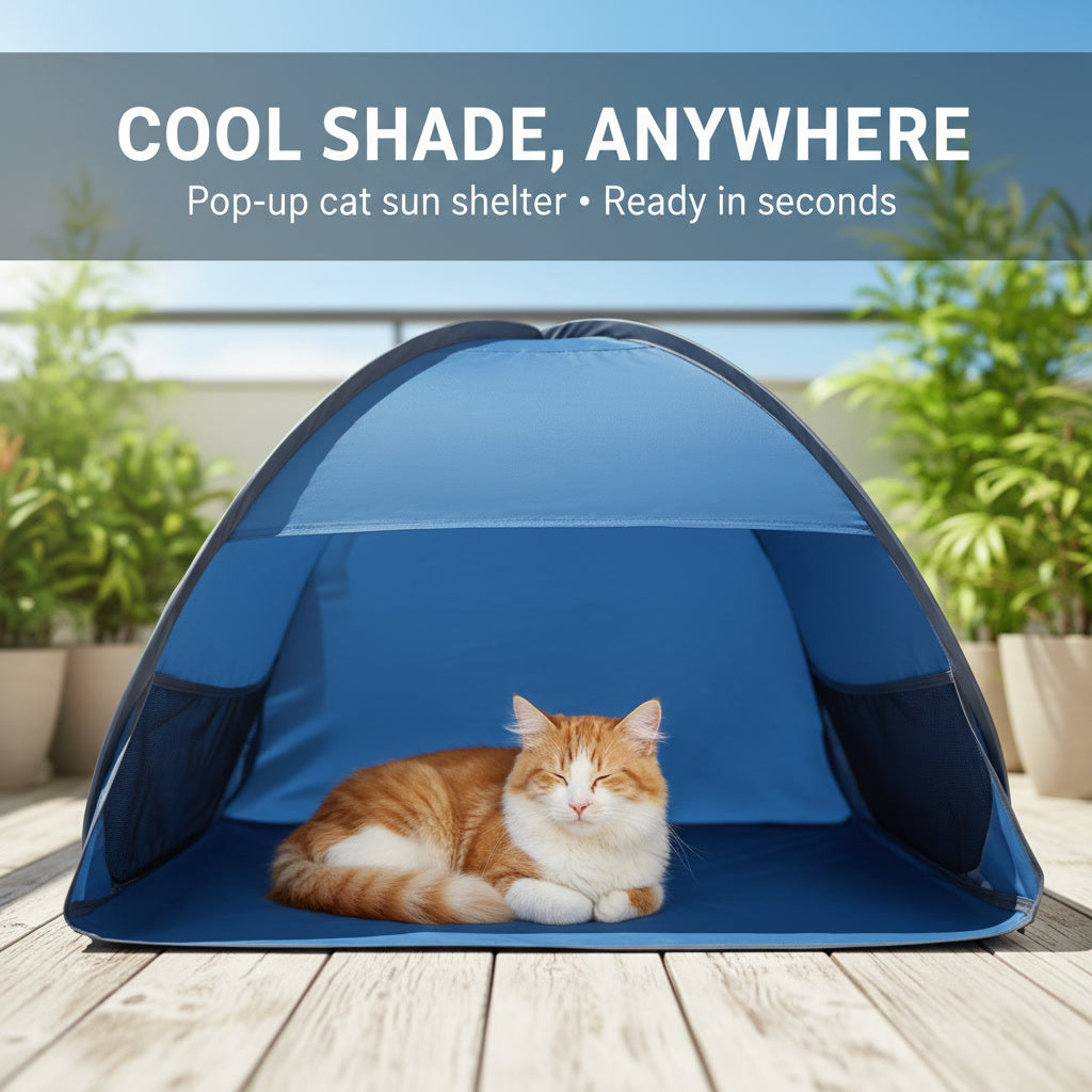 Pop-Up Cat Sun Shelter — Portable Outdoor Shade Tent for Hot Days