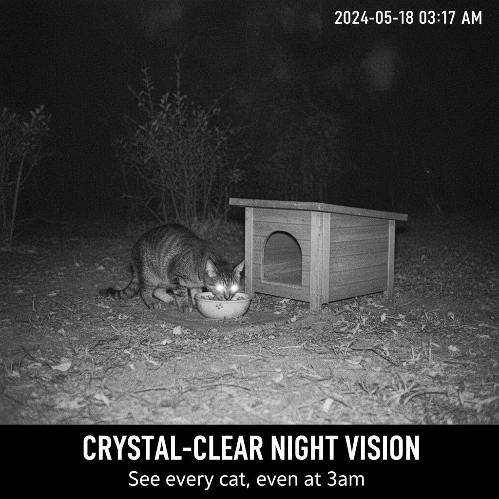 HD Night Vision Cat Camera — Monitor Stray Cats & Outdoor Shelters 24/7