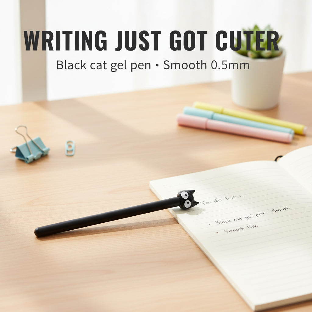 Cute Black Cat Gel Pen — Smooth 0.5mm Writing, Purrfect for Cat Lovers