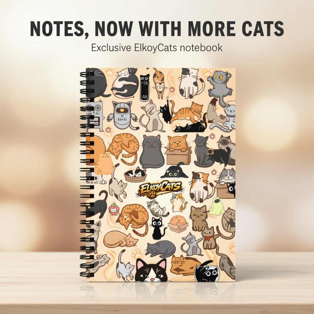 ElkoyCats Spiral Notebook — Cute Cat Pattern, 118 Ruled Pages
