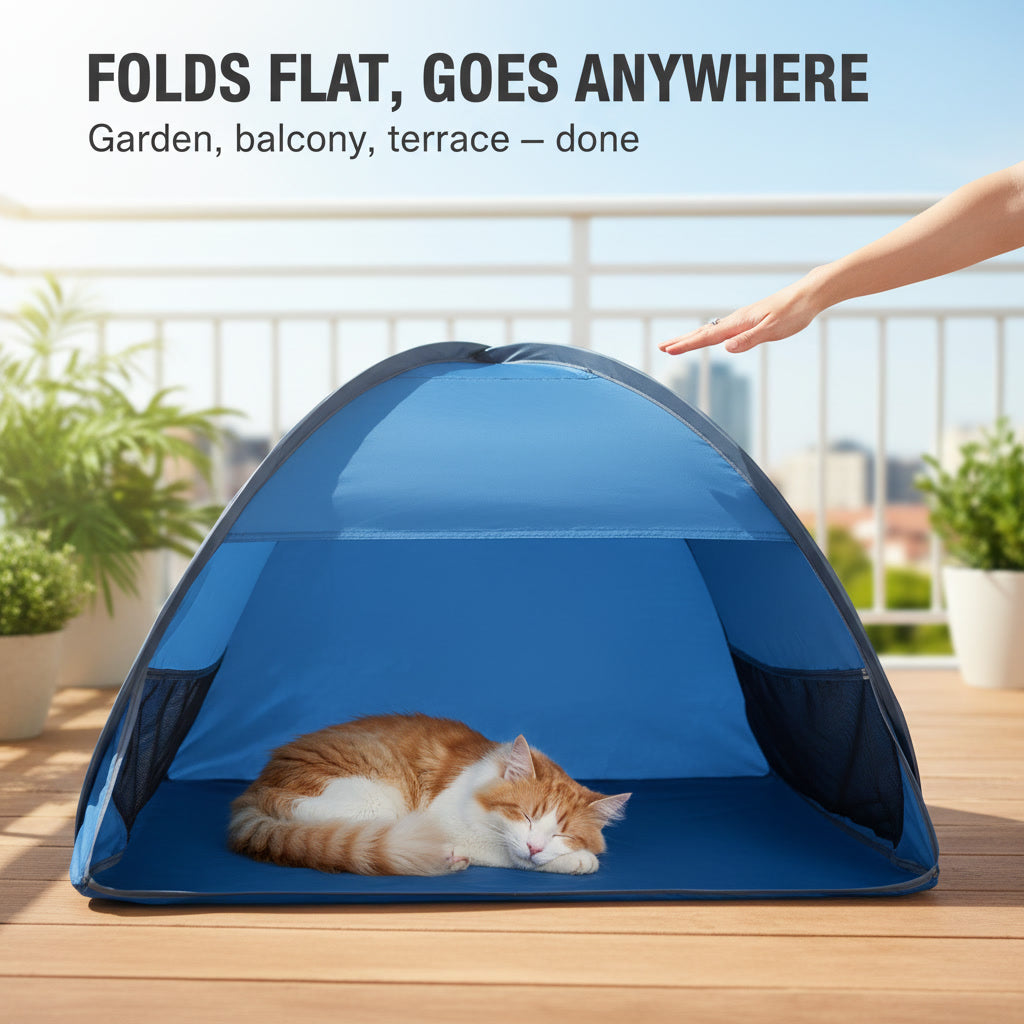 Pop-Up Cat Sun Shelter — Portable Outdoor Shade Tent for Hot Days