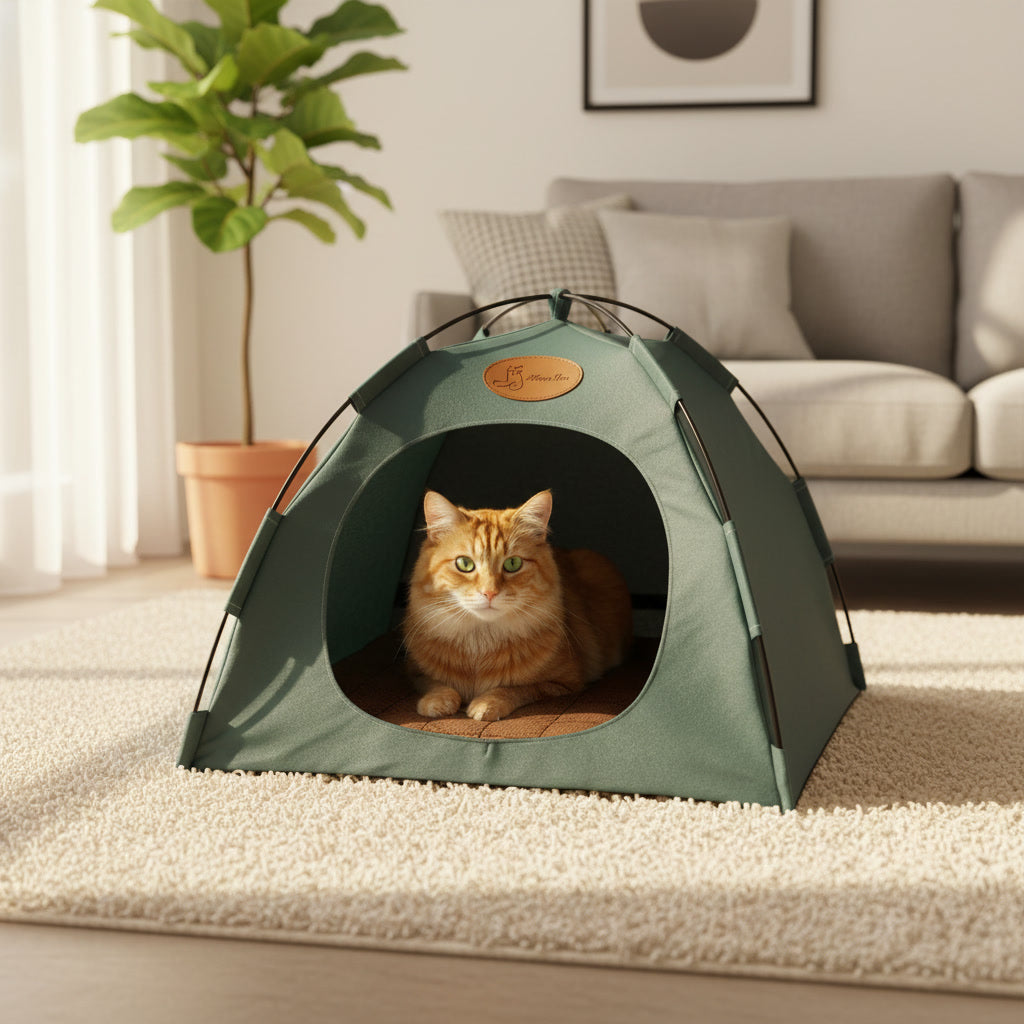 Cozy Cat Camping Tent — Indoor & Outdoor Hideaway Bed with Soft Cushion