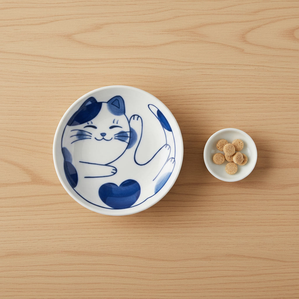 Japanese Cat Ceramic Dish — Hand-Painted Trinket & Snack Plate for Cat Lovers