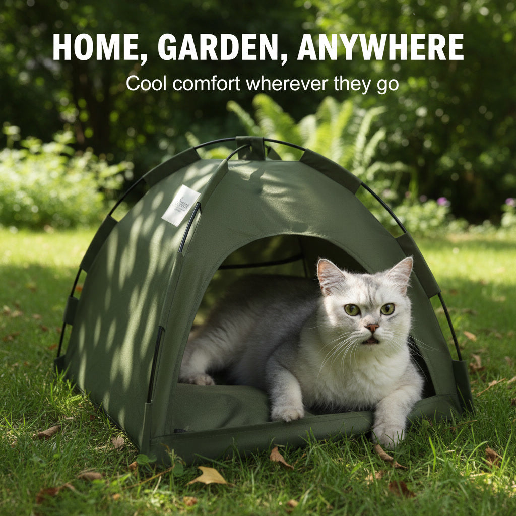 Cool Cat Camping Tent — Breathable Bed with Cooling Mat + Free Grooming Brush