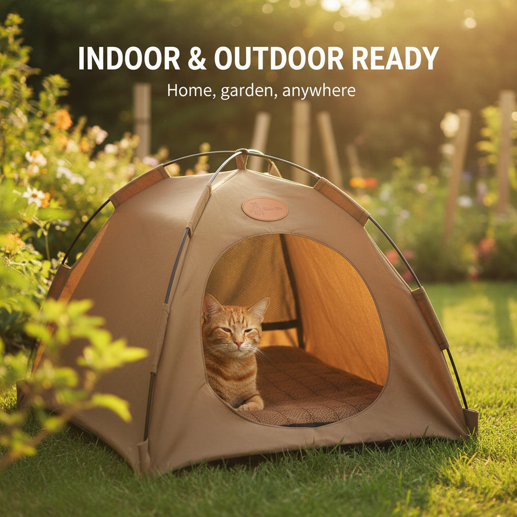 Cozy Cat Camping Tent — Indoor & Outdoor Hideaway Bed with Soft Cushion