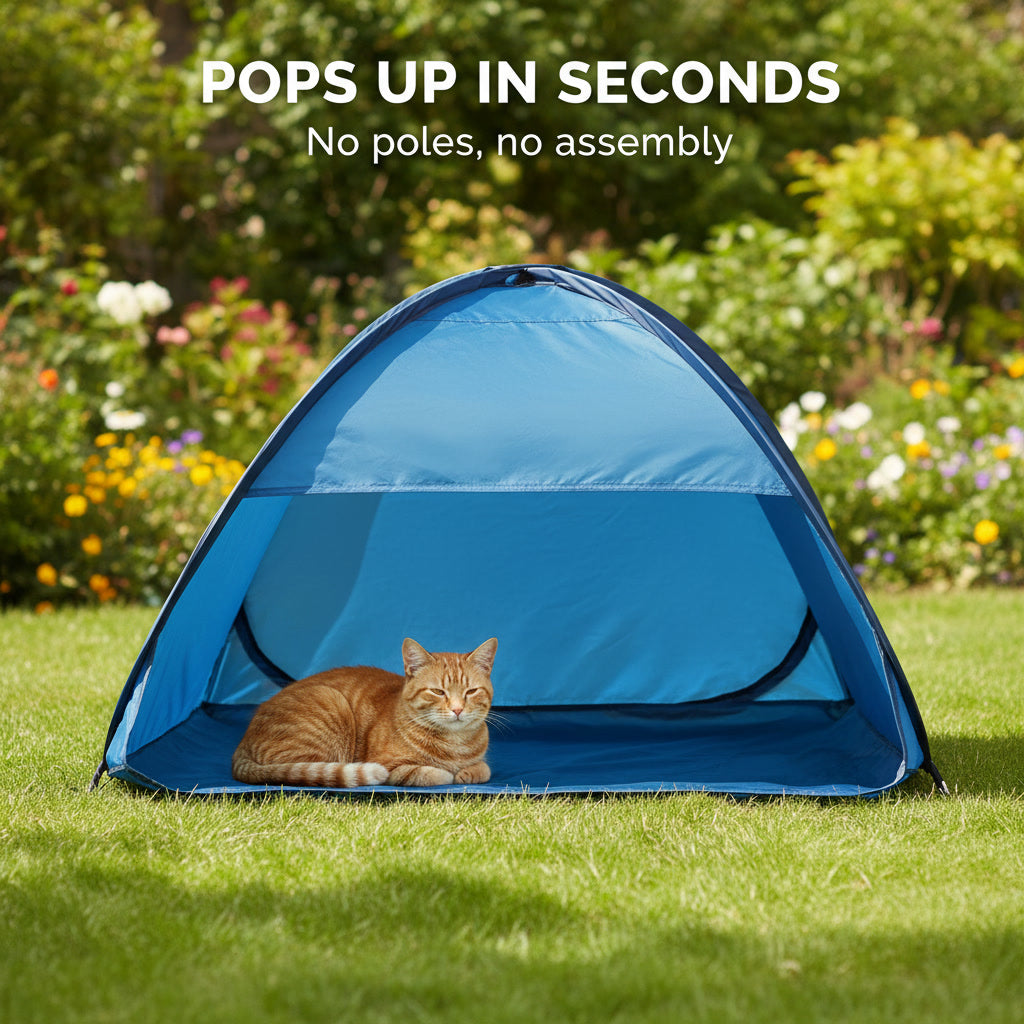 Pop-Up Cat Sun Shelter — Portable Outdoor Shade Tent for Hot Days