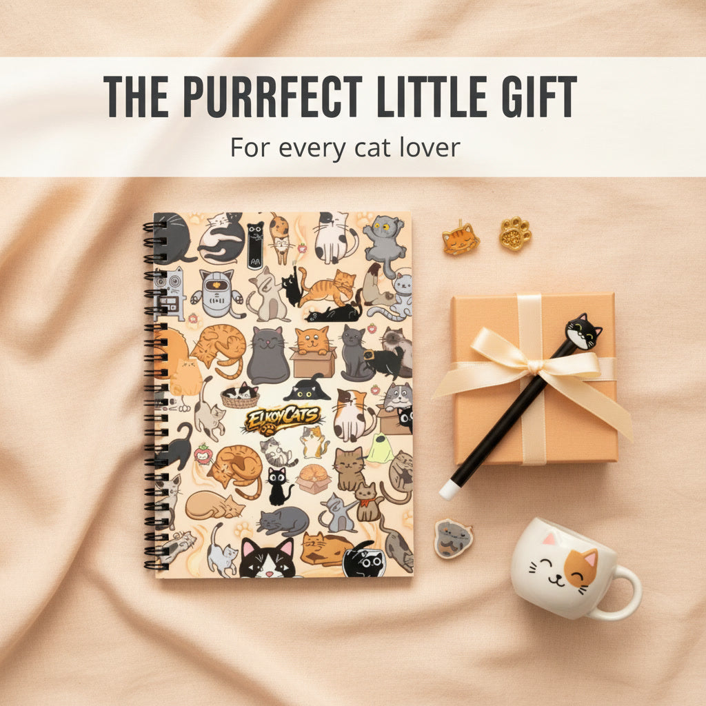 ElkoyCats Spiral Notebook — Cute Cat Pattern, 118 Ruled Pages