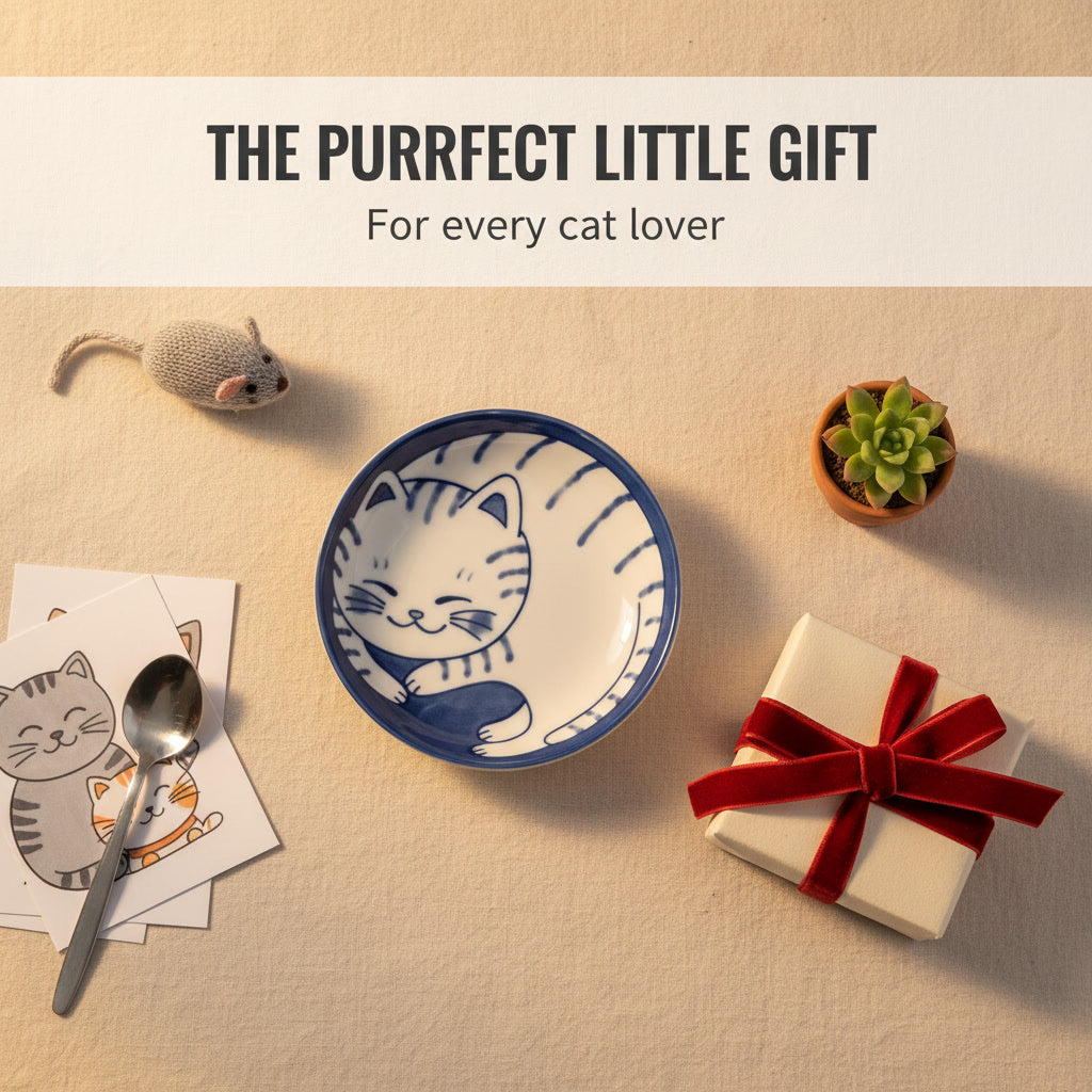 Japanese Cat Ceramic Dish — Hand-Painted Trinket & Snack Plate for Cat Lovers