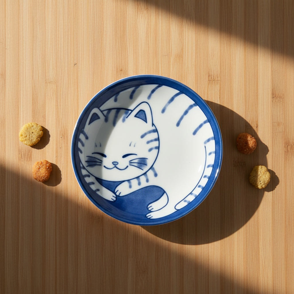 Japanese Cat Ceramic Dish — Hand-Painted Trinket & Snack Plate for Cat Lovers