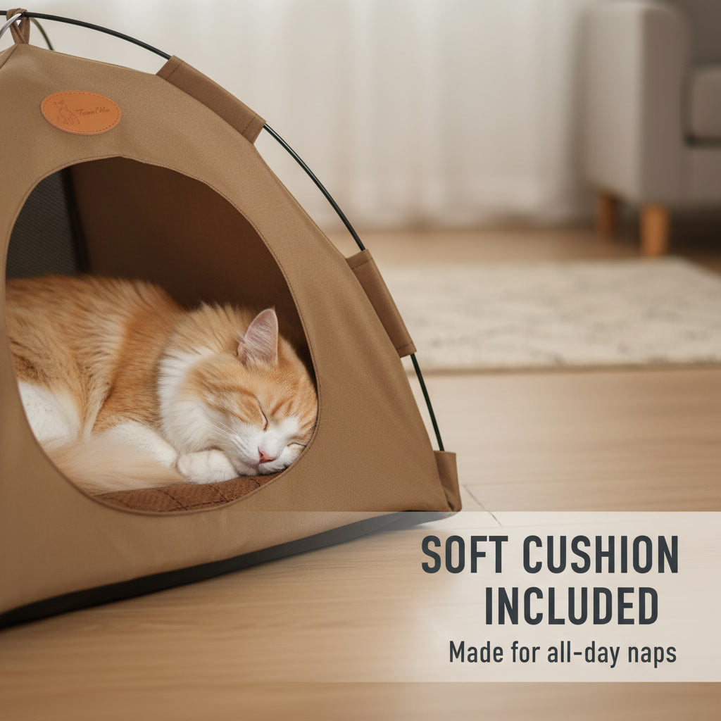 Cozy Cat Camping Tent — Indoor & Outdoor Hideaway Bed with Soft Cushion