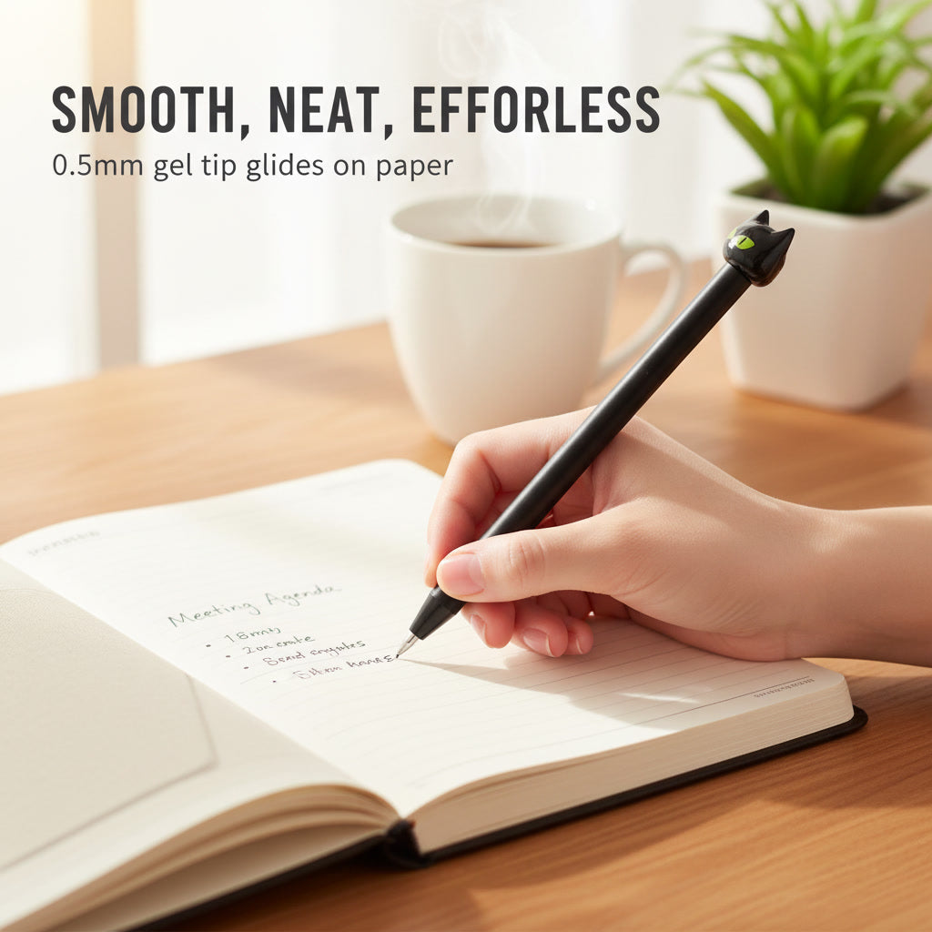 Cute Black Cat Gel Pen — Smooth 0.5mm Writing, Purrfect for Cat Lovers